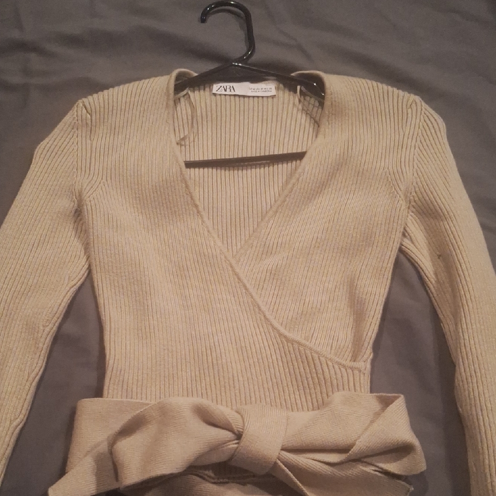 Zara Light Beige Knit Wrap Top